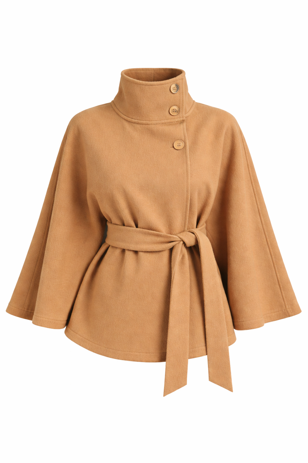 Cape-Jacke mit Stehkragen & Bindegürtel